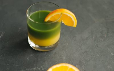Two-layered matcha with orange juice